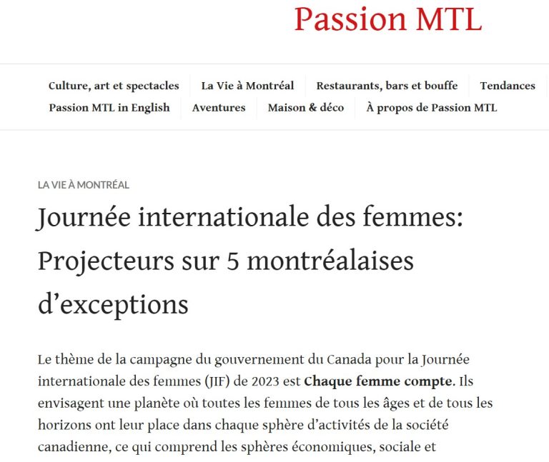 Passion MTL – La Vie à Montréal (article) [March 8, 2023]